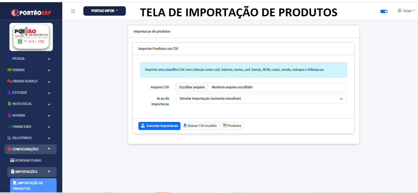 Importacao de produtos